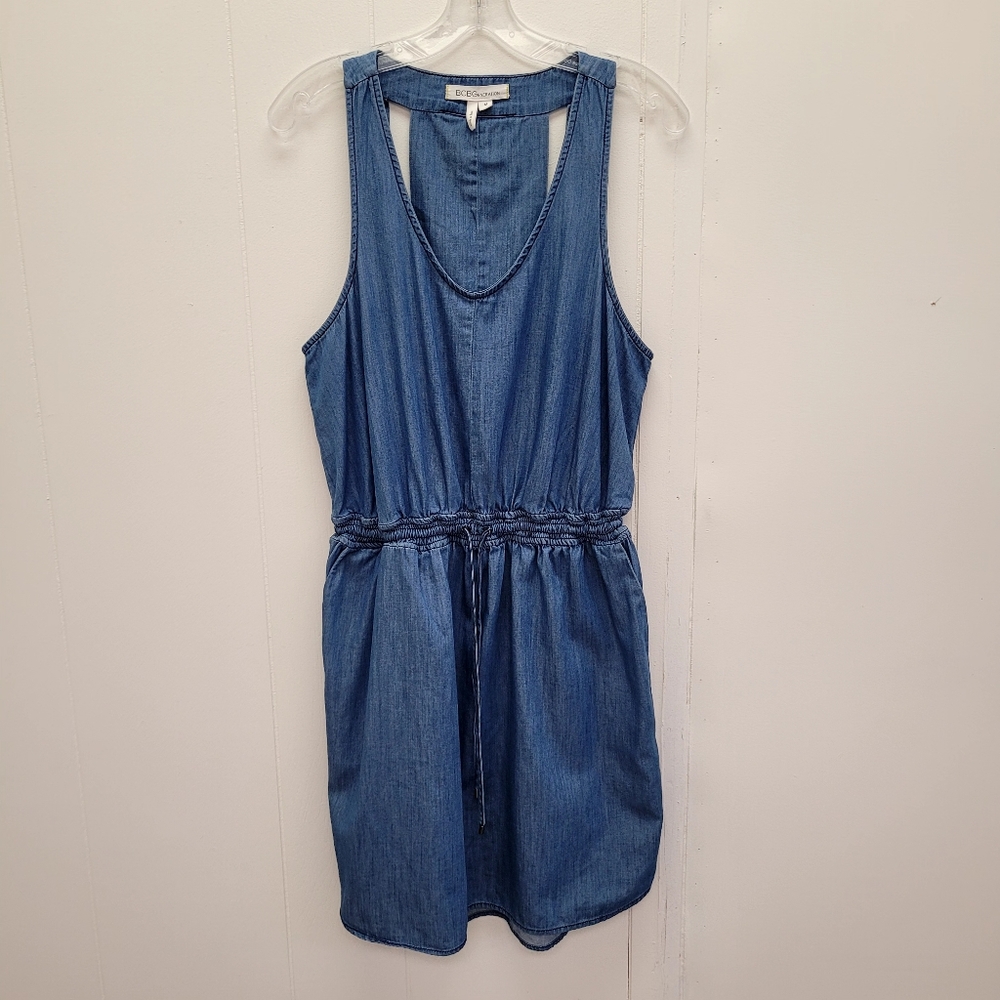 BCBGeneration Drawstring Waist Sleeveless Denim Dress